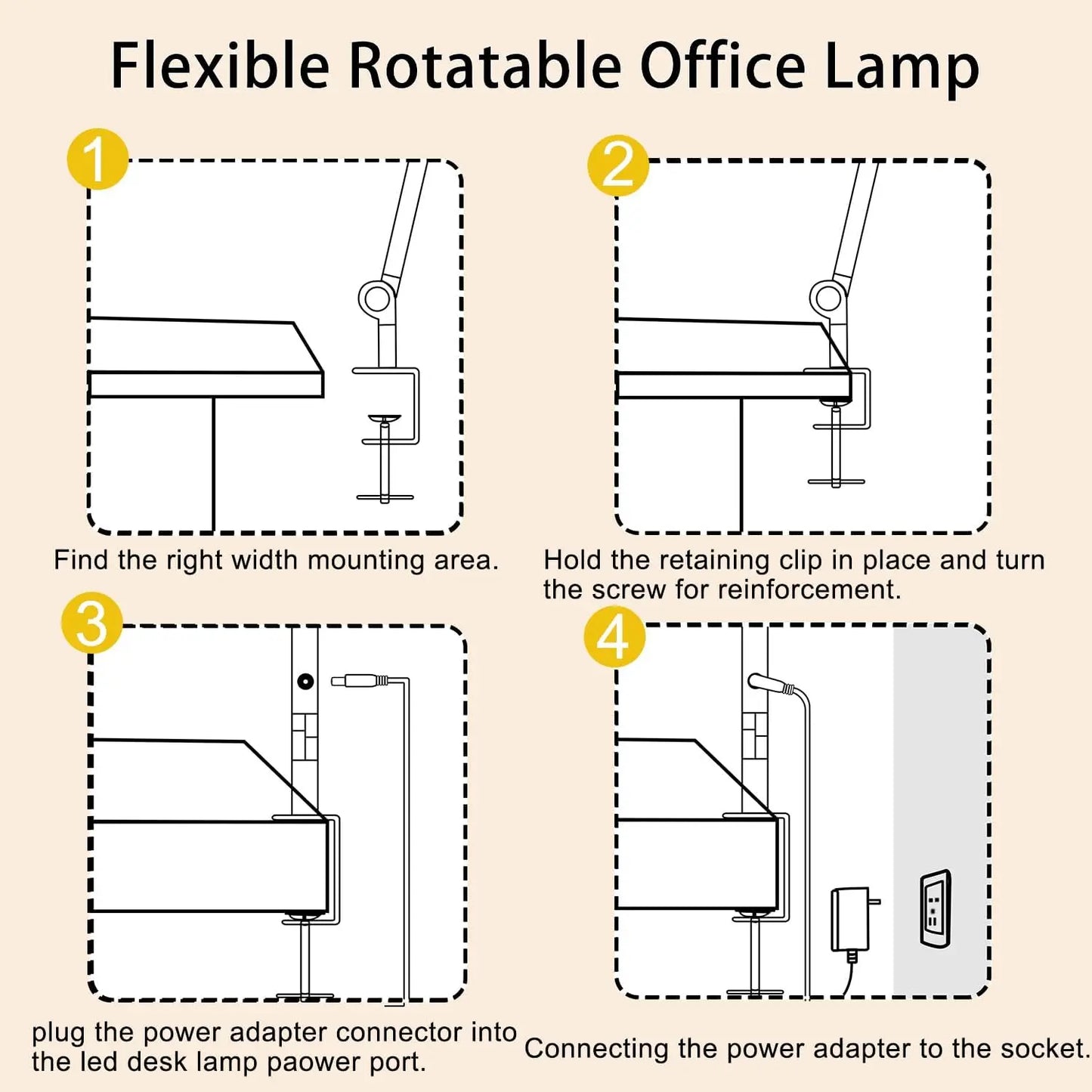 LED Desk Lamp With Clamp Flexible Swing Arm Dimmable