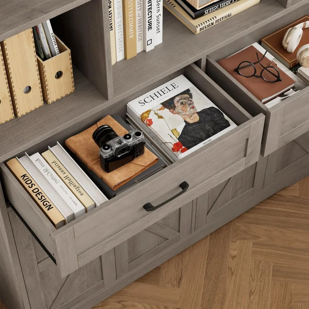 Bookcase With Drawers And Doors Six-Tier Storage Cabinet