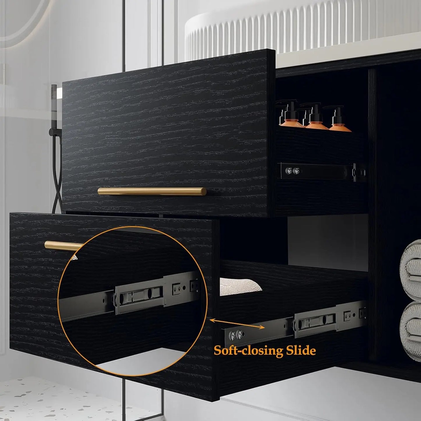 Modern Floating Bathroom Vanity With Ceramic Sink And Wood Cabinet