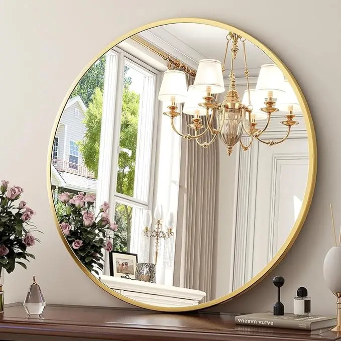 Round Metal Wall Mirror Matte Finish For Entryway Bathroom Living Room Decor