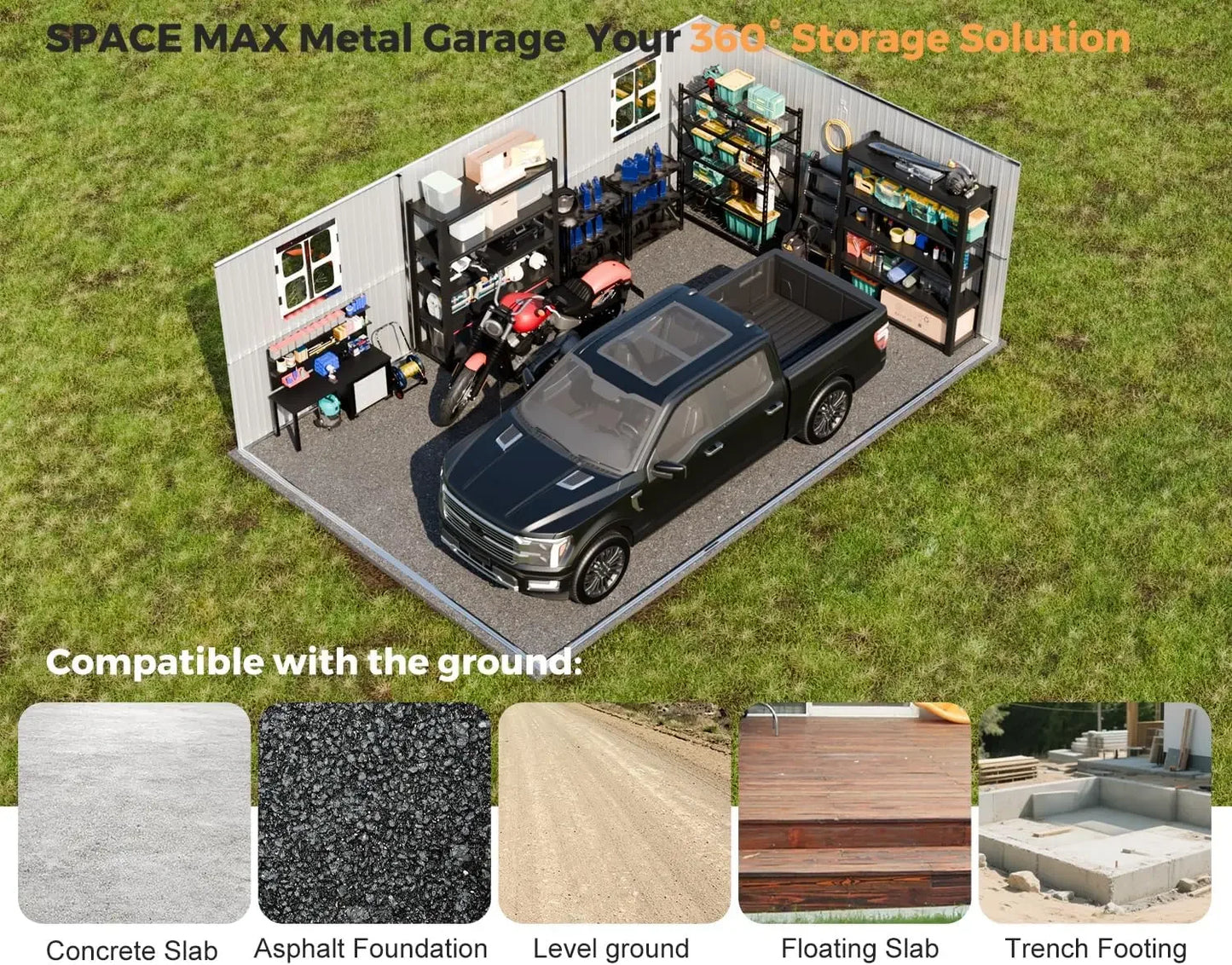 Metal Garage Shed Carport Workshop Outdoor Building With Reinforced Truss