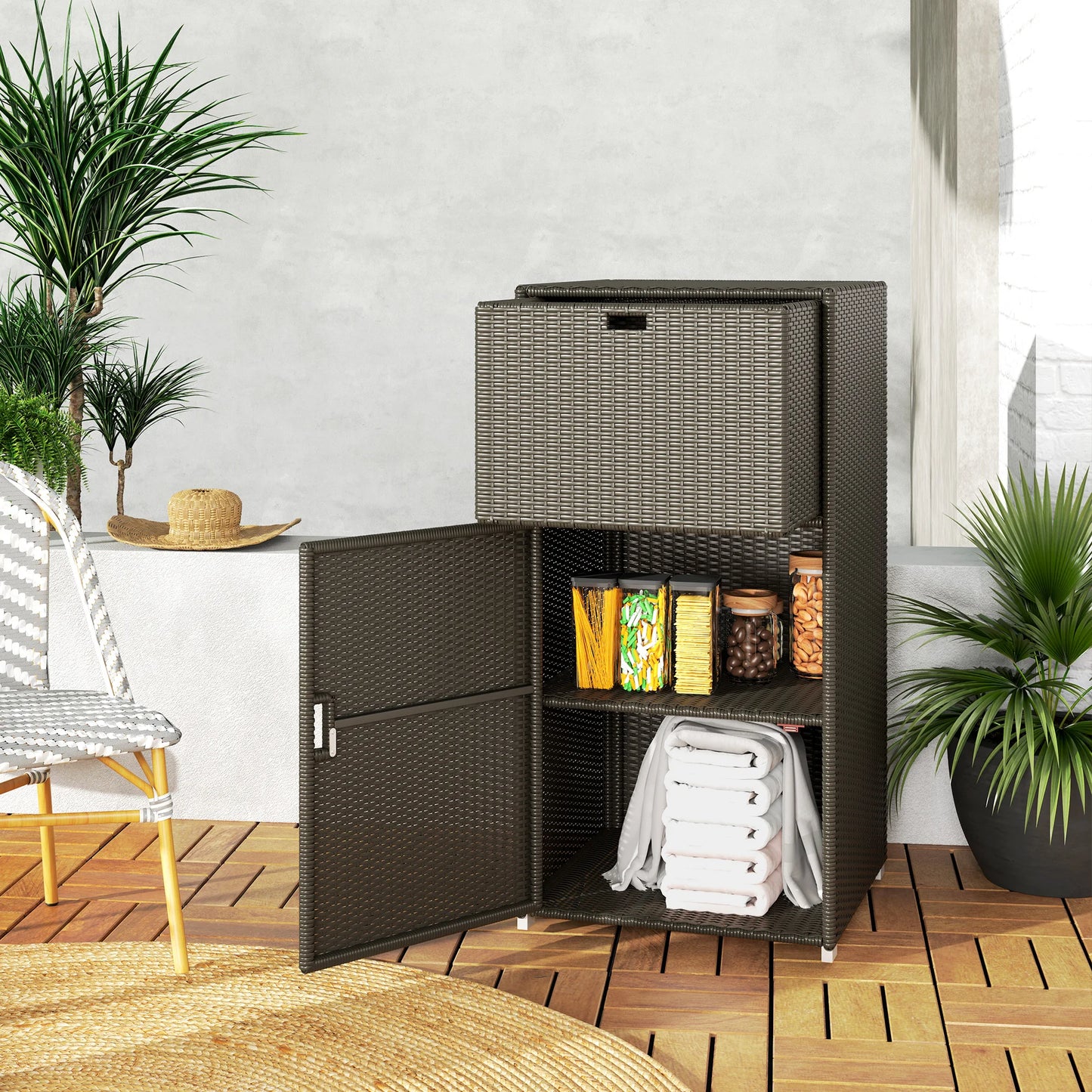 Outsunny Outdoor Towel Rack With Cabinet Storage For Poolside