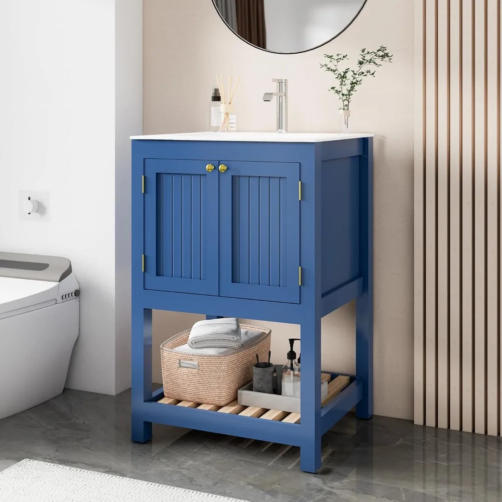 Modern Freestanding Bathroom Vanity With Sink And Open Shelf Storage