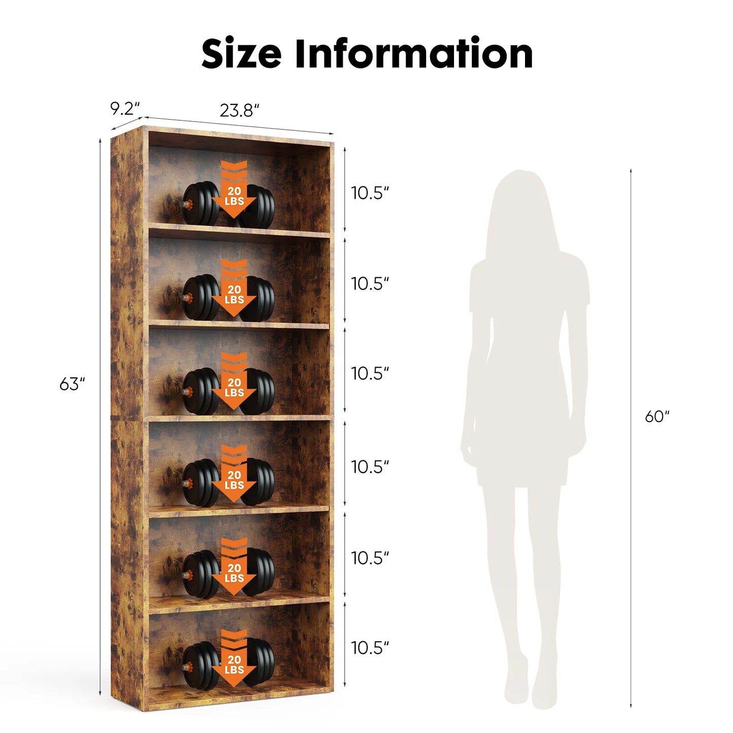 JHK 6 Tier Wooden Bookshelf