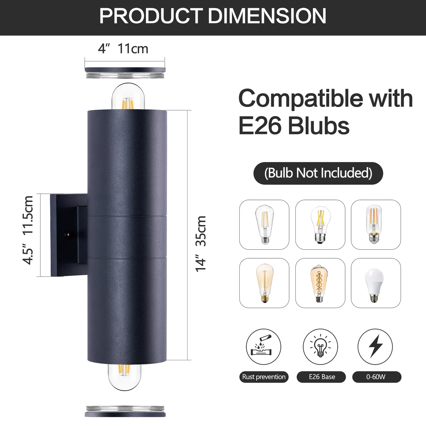 ARLGSITE IP65 Outdoor Wall Light 2 Pack E26 Aluminum Sconce