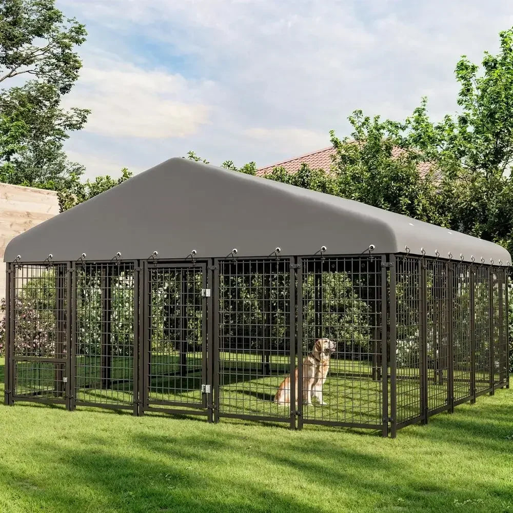 Outdoor Heavy Duty Weatherproof Dog Kennel With Feeding Door Roof And Lock
