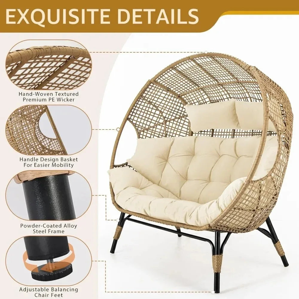 Double Egg Lounge Chair Indoor Outdoor Two Person With Padded Cushions