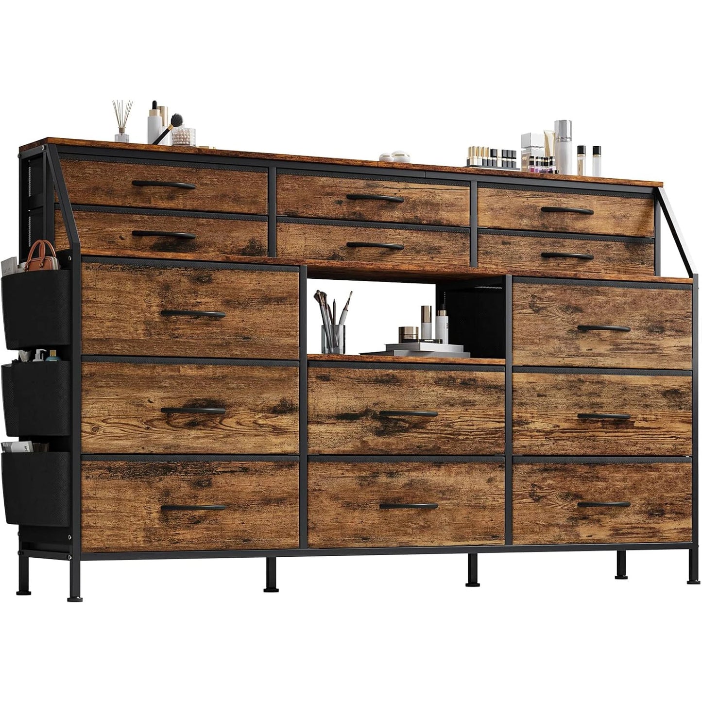 TWISTER.CK Fabric Dresser With Wooden Top And Metal Frame