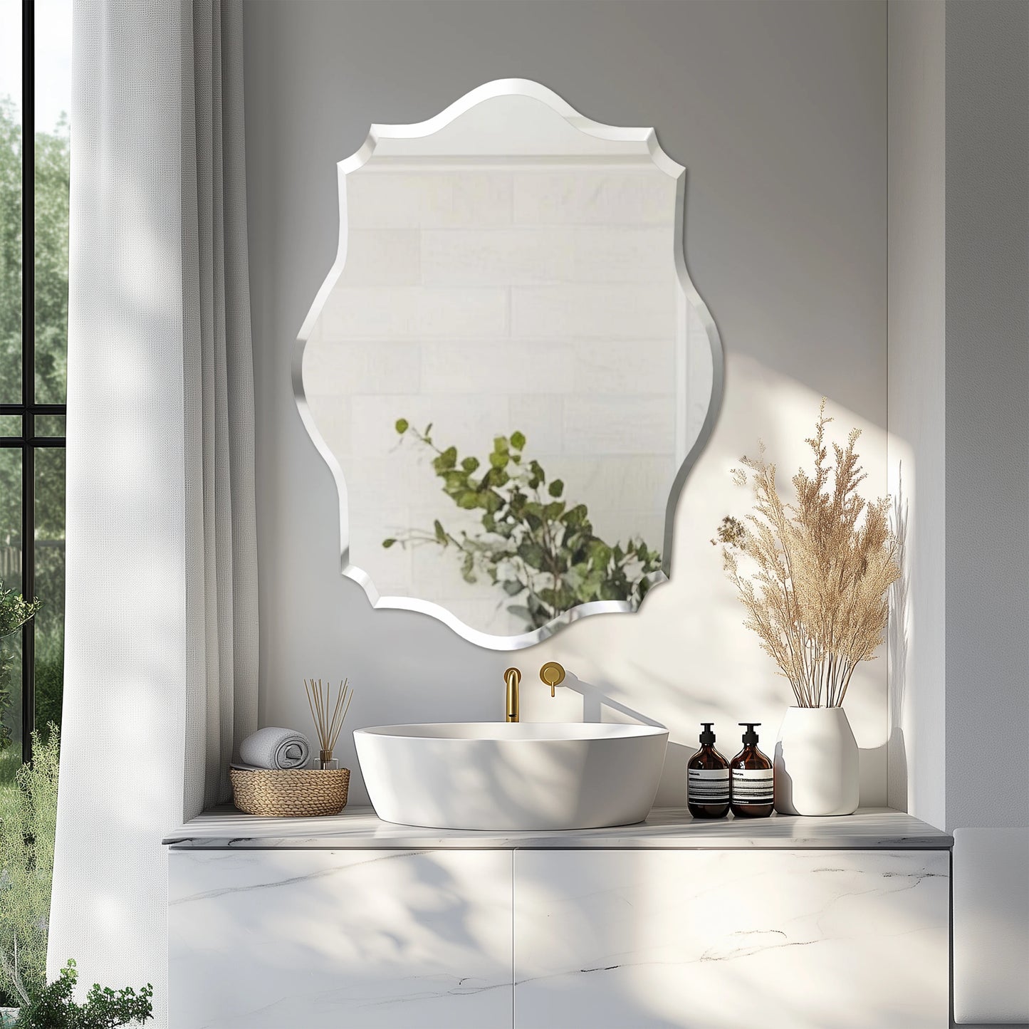 Wisfor Wall Mirror Scalloped Frameless Beveled Edge