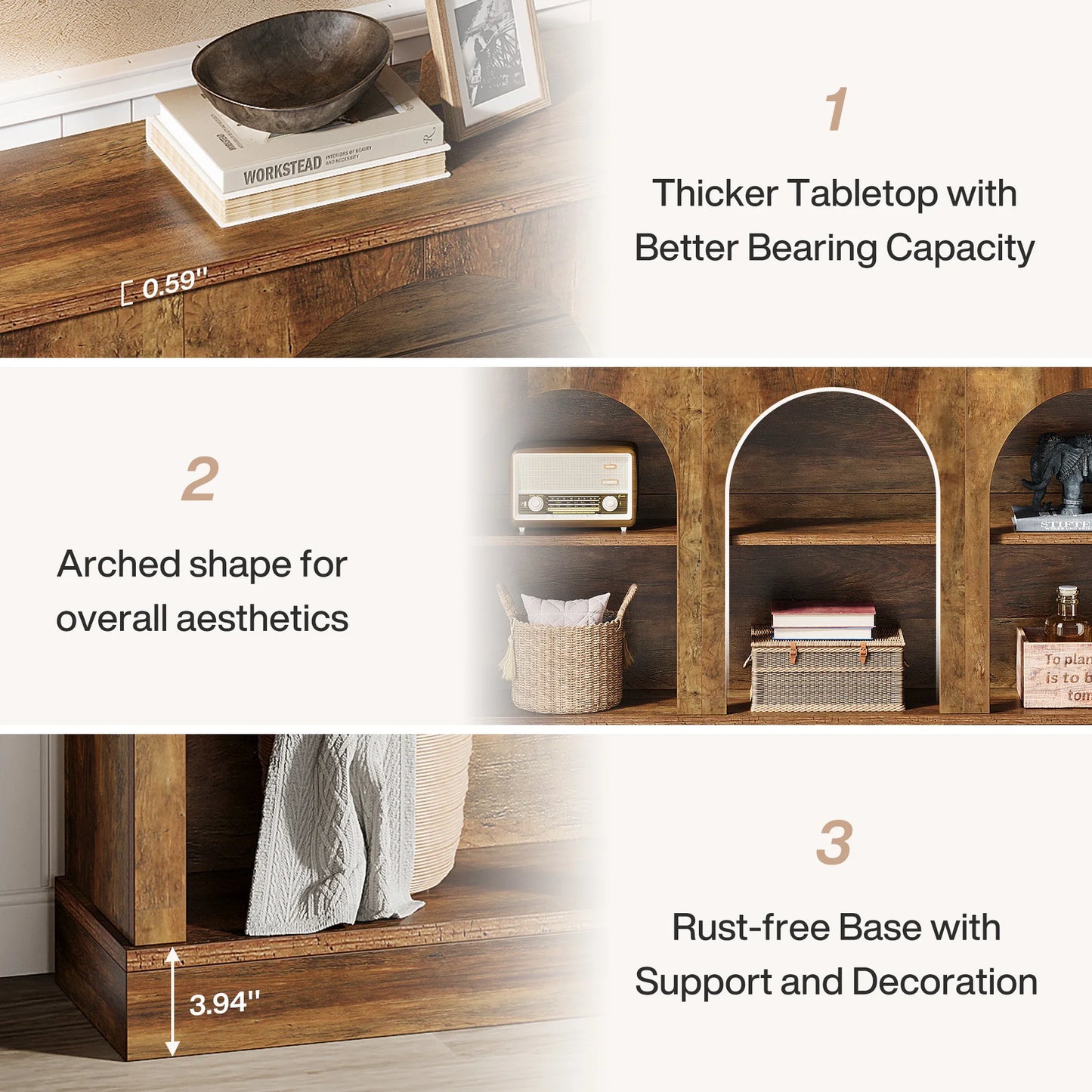 Tribesigns Farmhouse Console Table Three Tier Storage