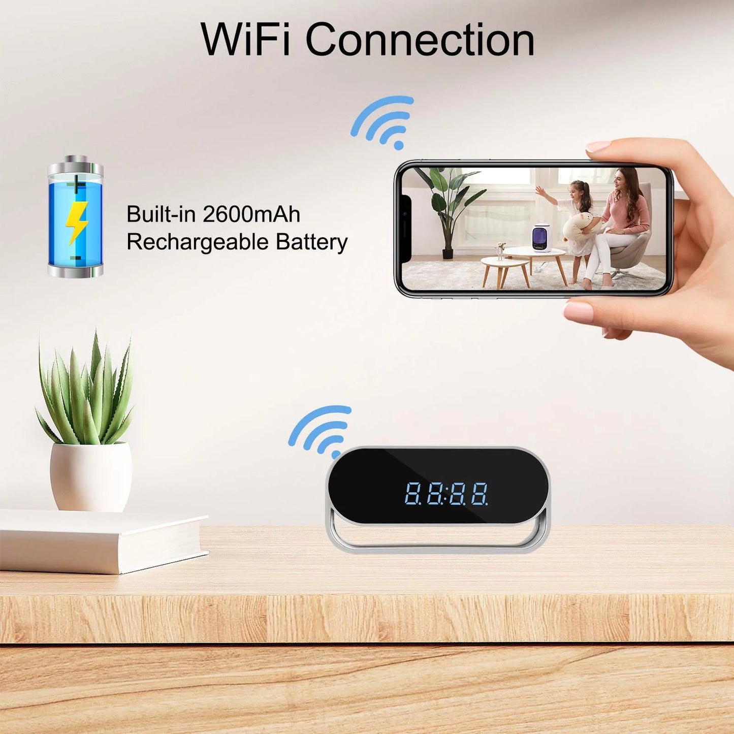 Ouvis 4K Camera Clock Surveillance WiFi Night Vision Motion Detection