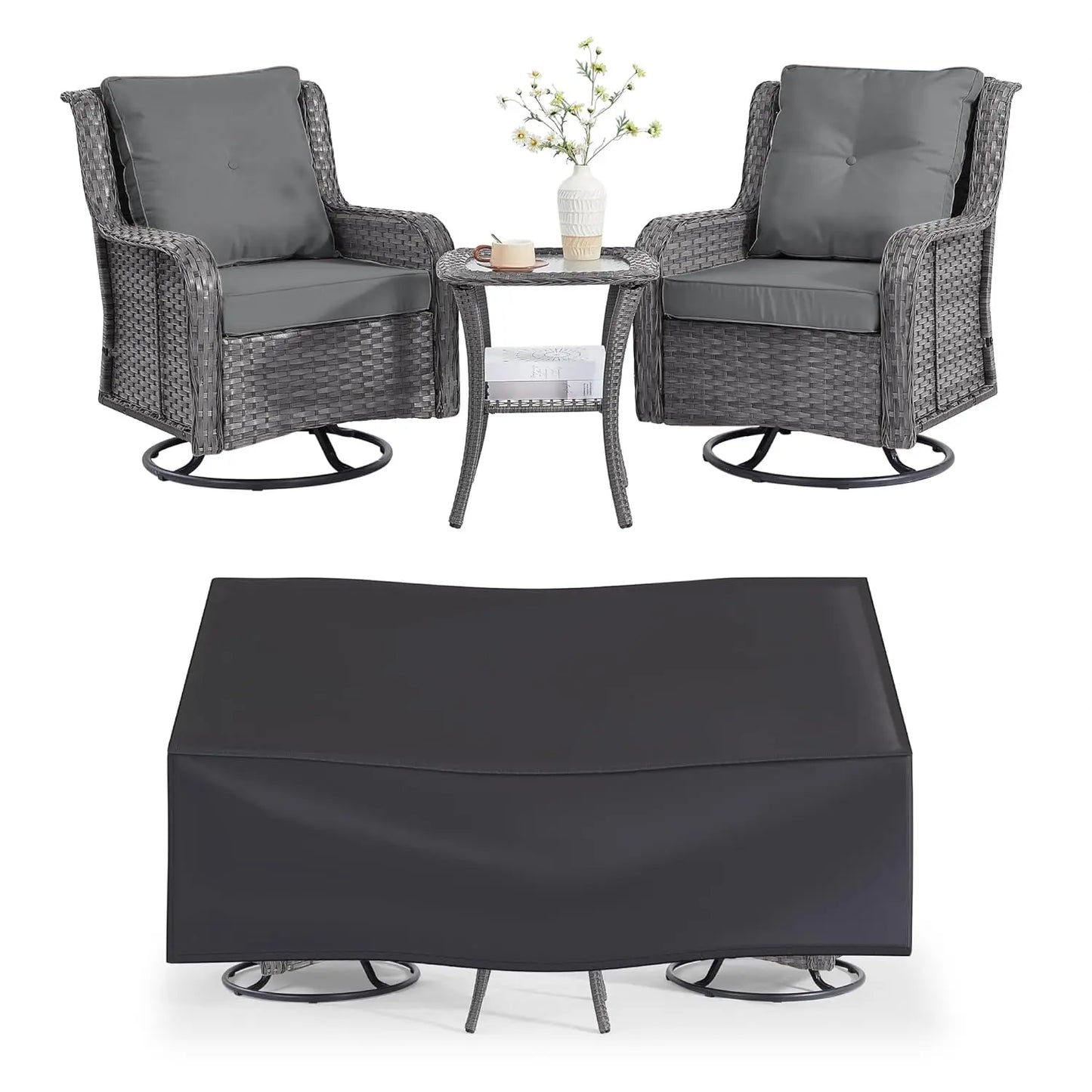 360 Swivel Patio Set Wicker Chairs And Side Table Outdoor