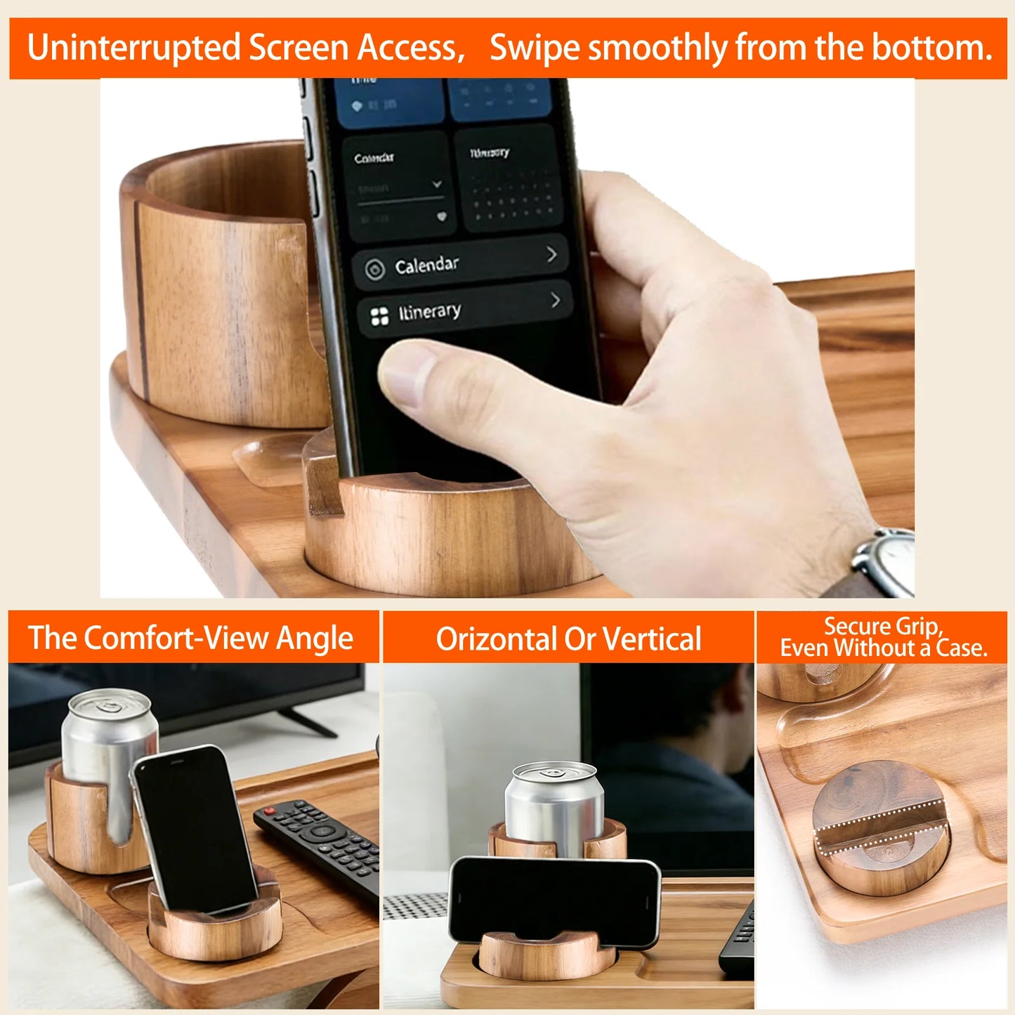 JHK Foldable Armrest Tray With Rotating Phone Holder Cup Holder