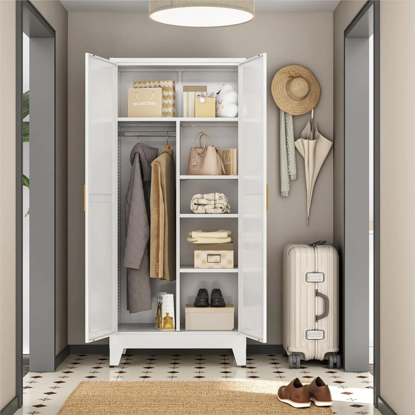 Tongyue Metal Wardrobe Closet With Doors And Shelves