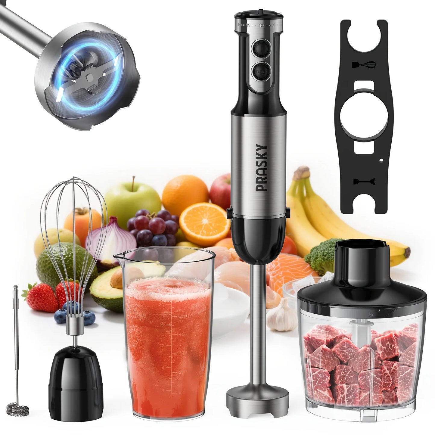 Prasky 5-In-1 Handheld Immersion Blender With Whisk And Chopper