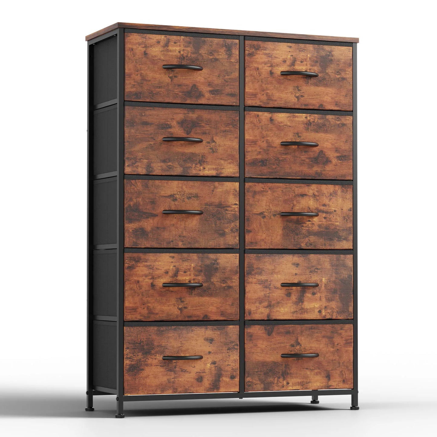JHK Bedside Table With 10 Fabric Drawers And Metal Frame