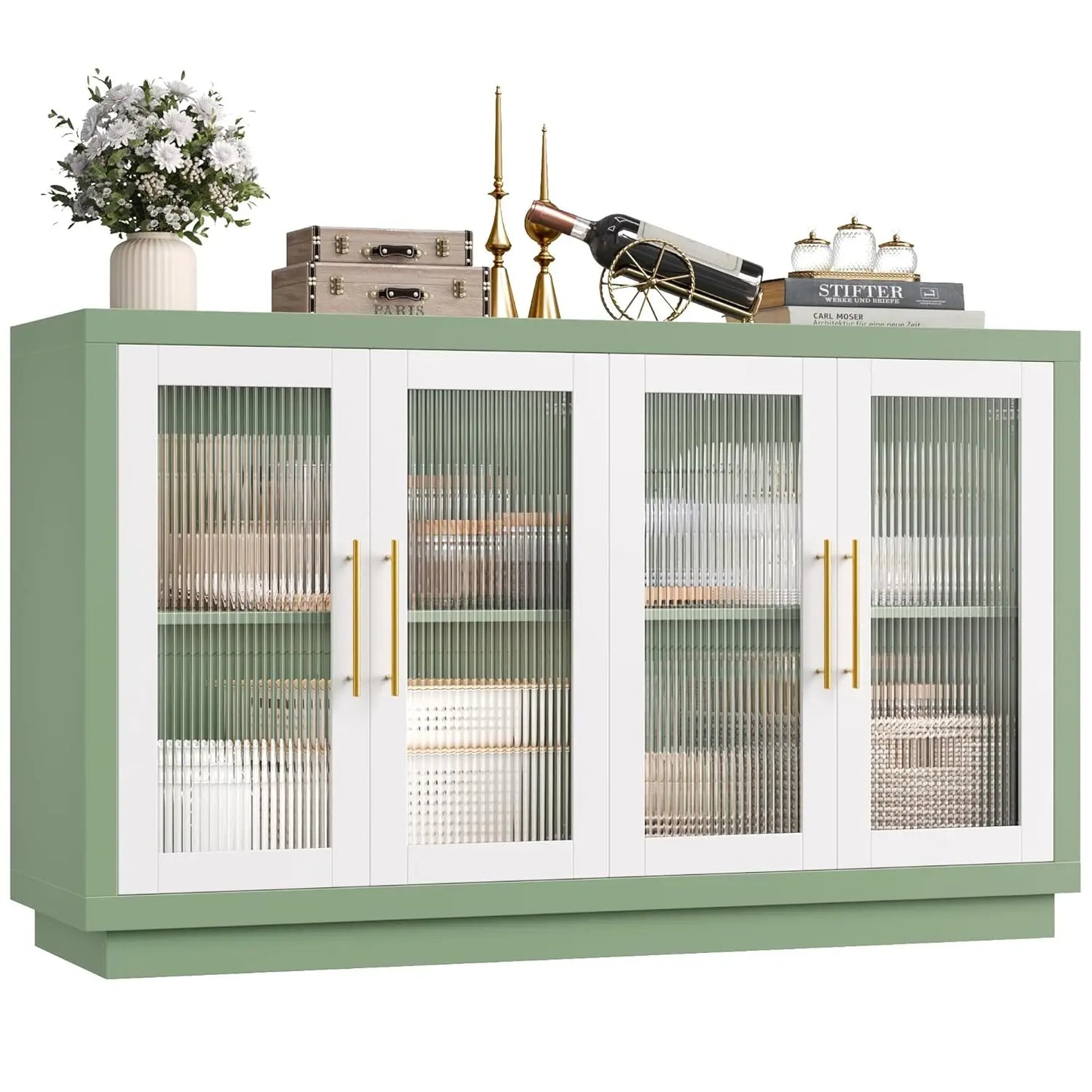 Modern Fluted Glass Doors Buffet Cabinet For Kitchen Storage
