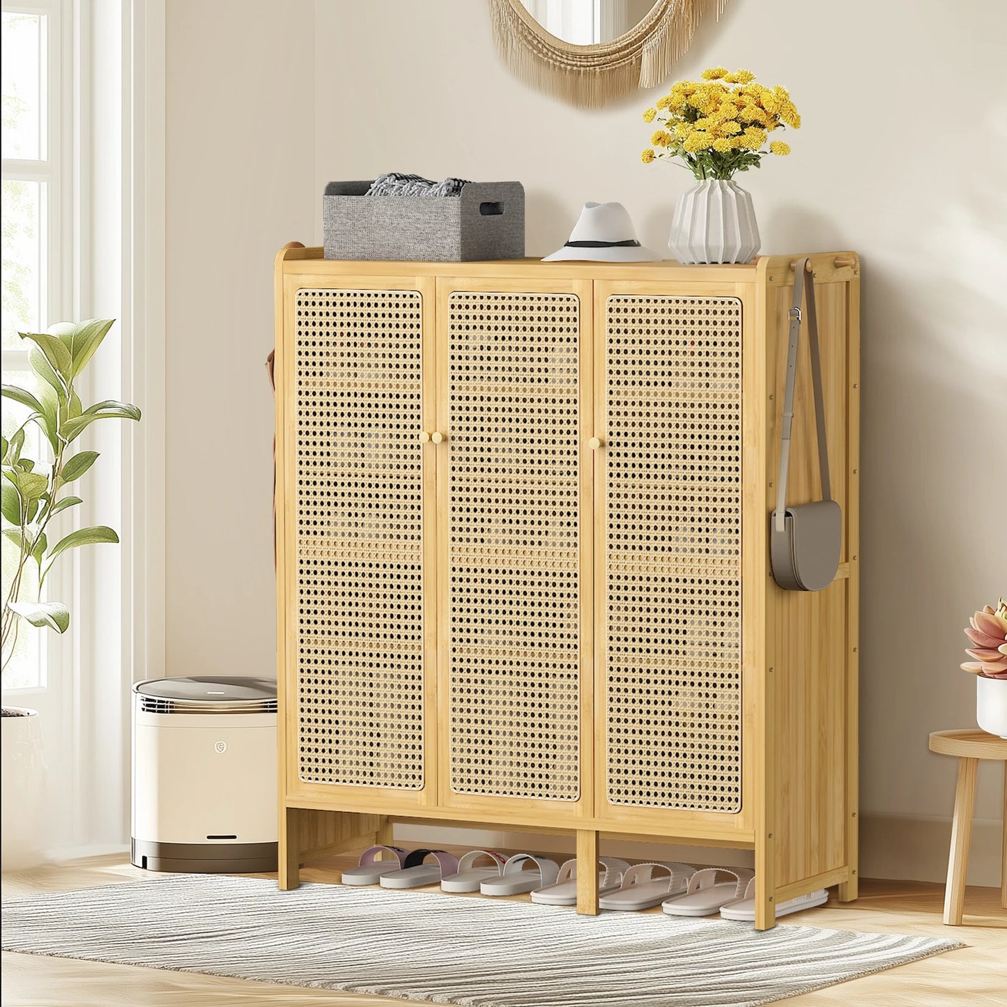 Wisfor Bamboo Shoes Rack Organizer Cabinet With Doors Shelves