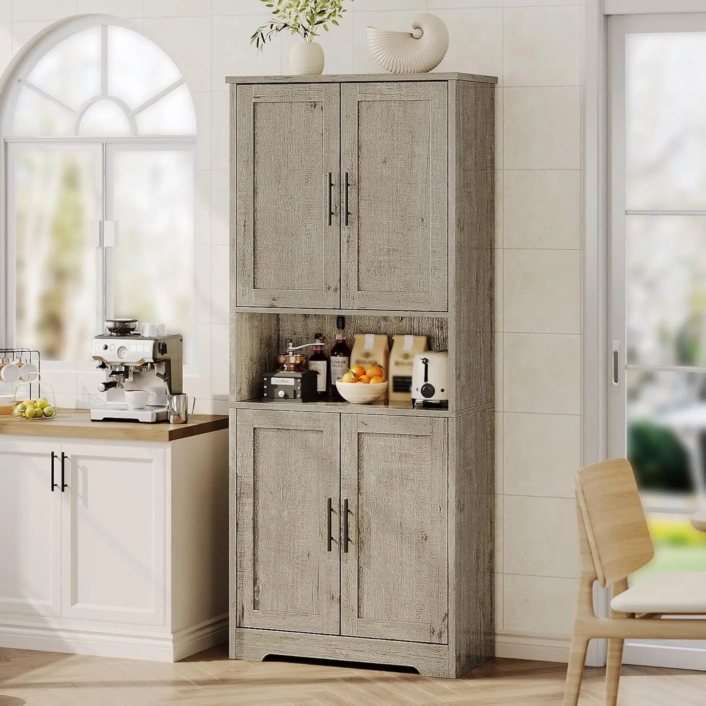 Studyset Tall Kitchen Pantry Cabinet With 4 Doors Adjustable Shelves