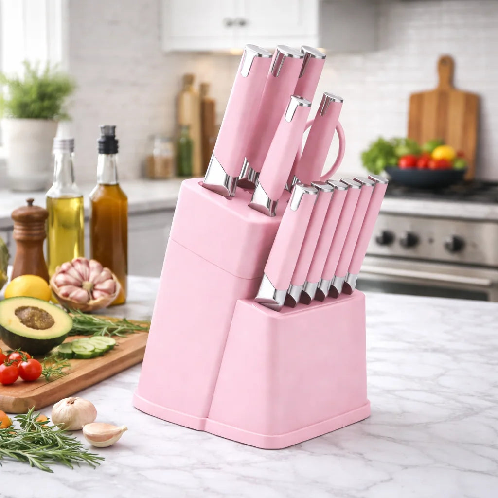 Professional Kitchen Knife Block Set With 6 Steak Knives