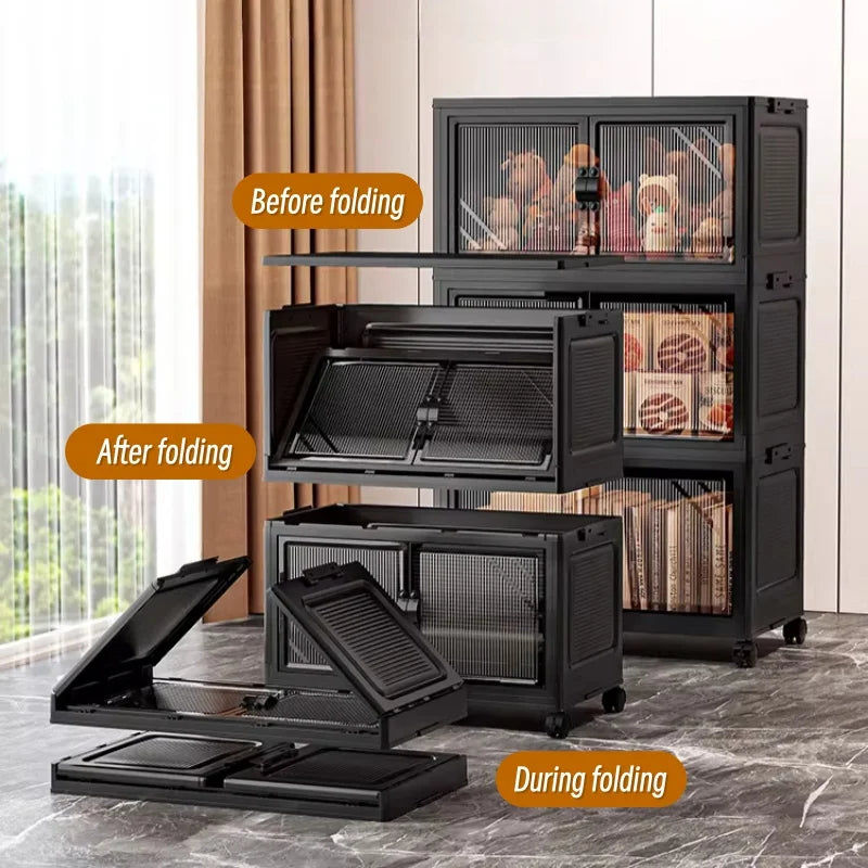 ONENOBLE Foldable Storage Cabinet With Wheels And Clear Double Doors