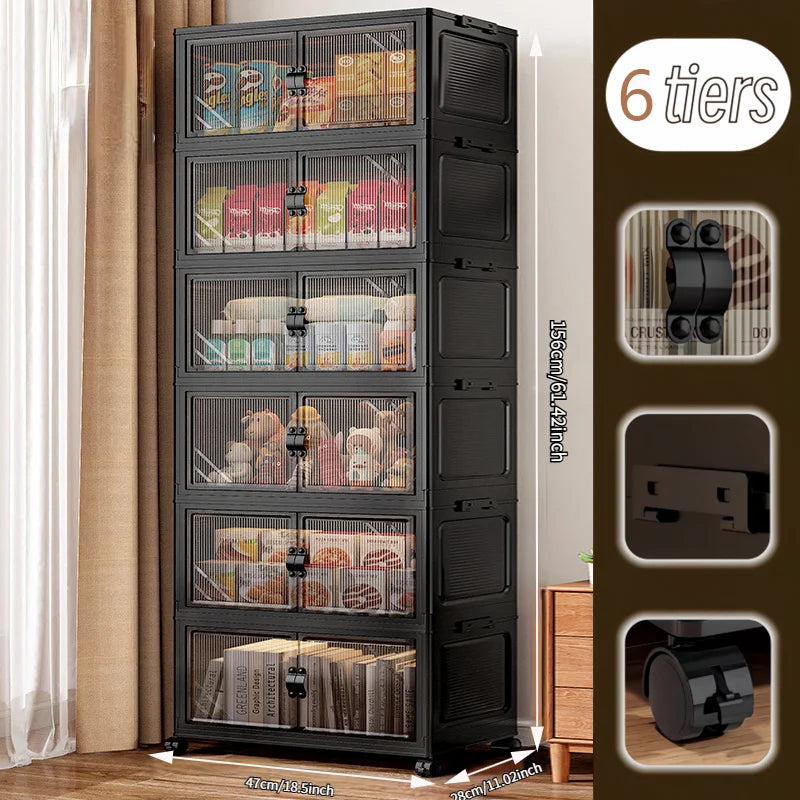 ONENOBLE Foldable Storage Cabinet With Wheels And Clear Double Doors