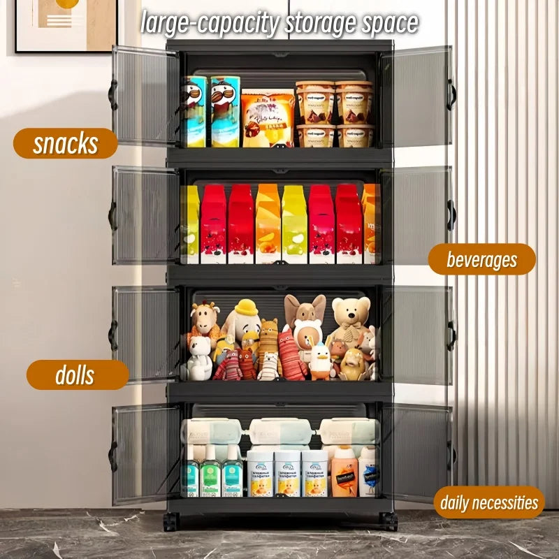 ONENOBLE Foldable Storage Cabinet With Wheels And Clear Double Doors