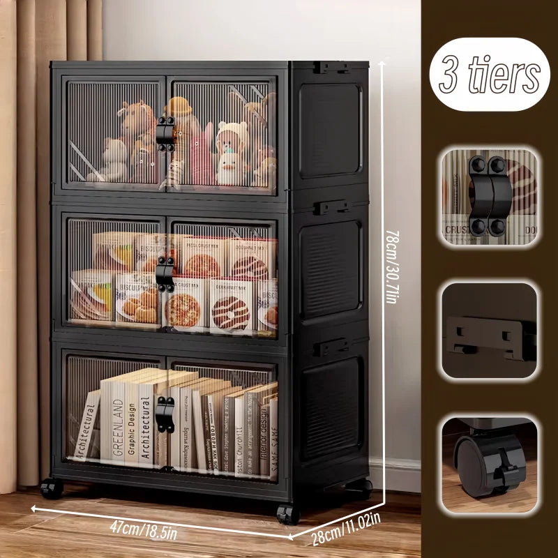 ONENOBLE Foldable Storage Cabinet With Wheels And Clear Double Doors