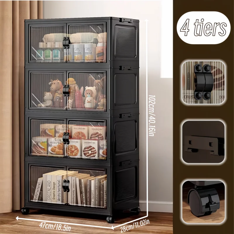 ONENOBLE Foldable Storage Cabinet With Wheels And Clear Double Doors