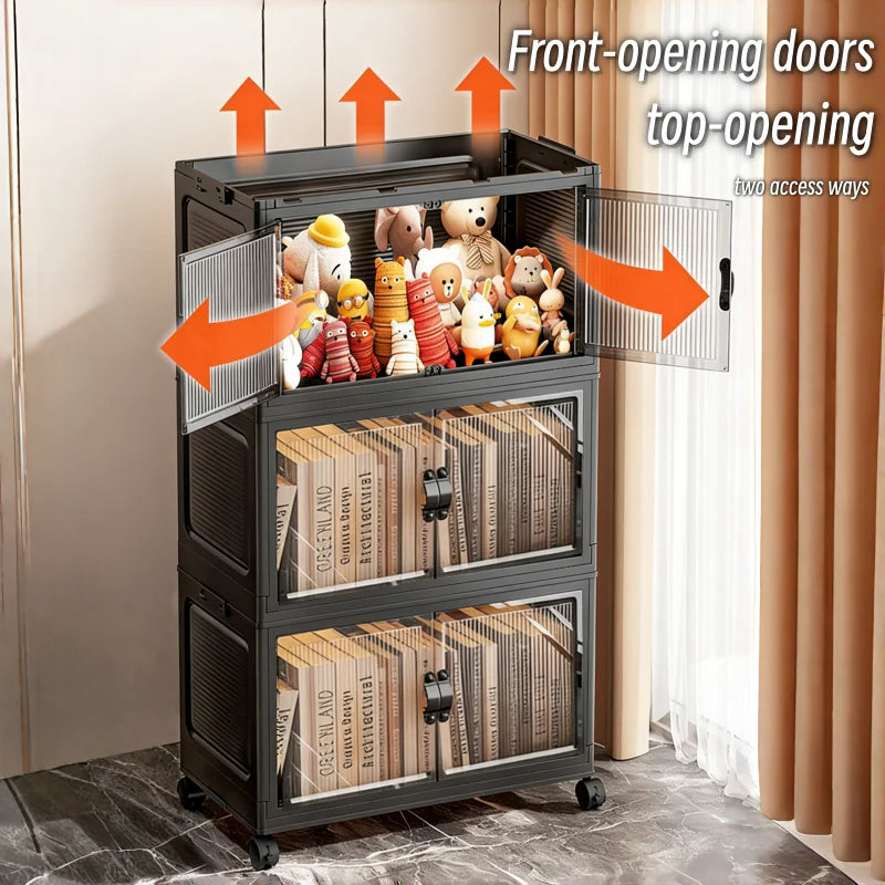 ONENOBLE Foldable Storage Cabinet With Wheels And Clear Double Doors