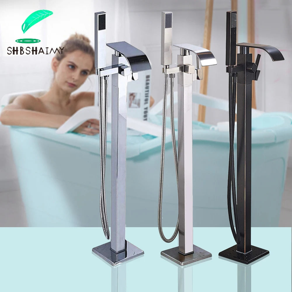 SHBSHAIMY Chrome Floor Mounted Bathtub Faucet With Handshower Two Function