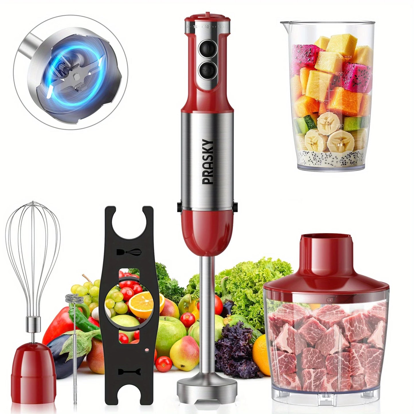 Prasky 5-In-1 Handheld Immersion Blender With Whisk And Chopper
