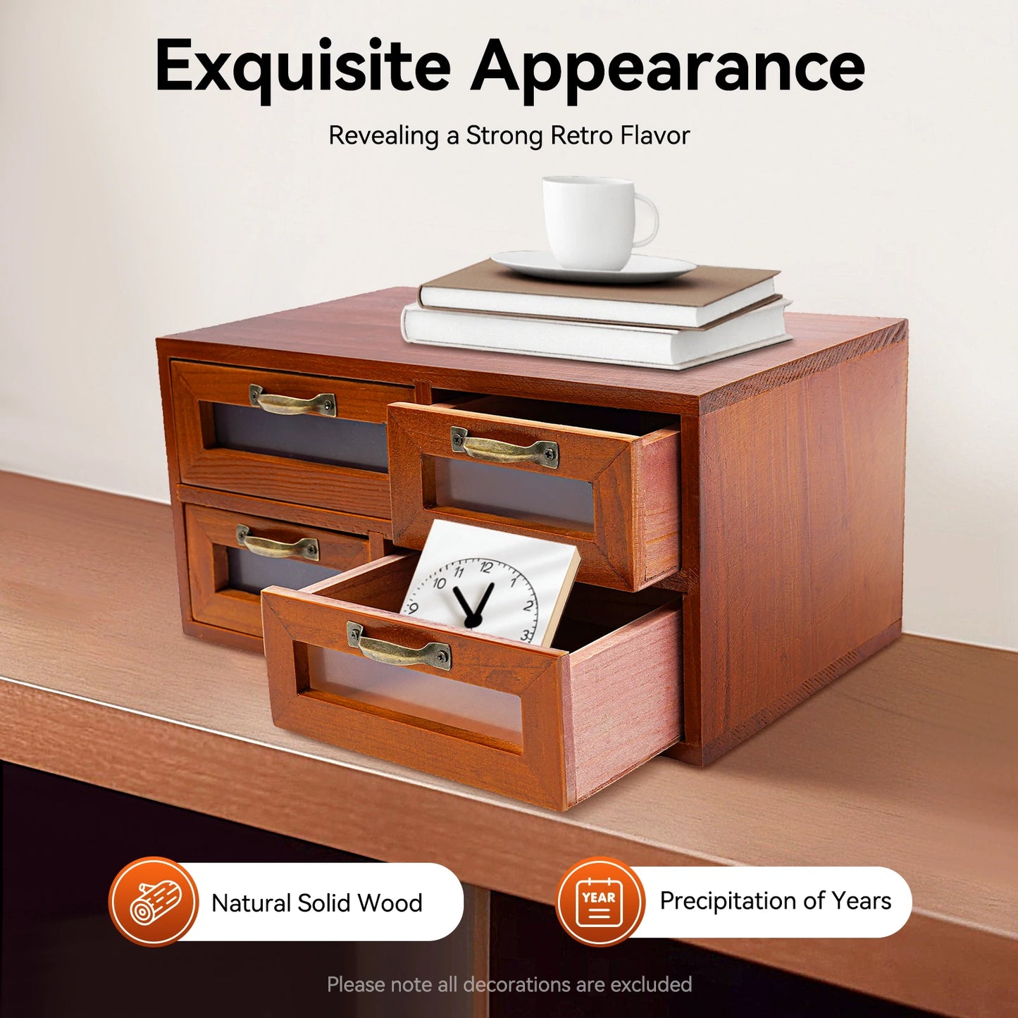 Walnut Wood 16 Drawer Desktop Storage Organizer With Label Holders