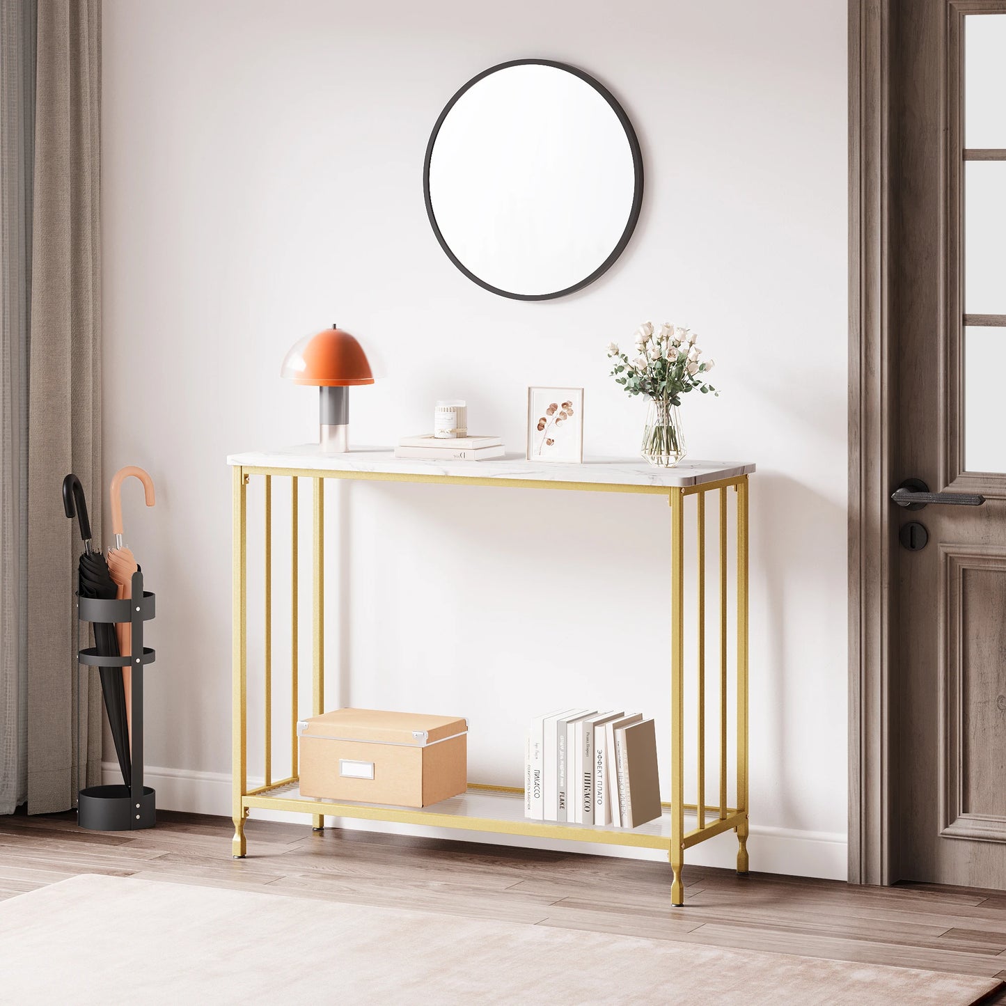 HobbyLane Console Table With Glass Shelf Entryway Metal Frame