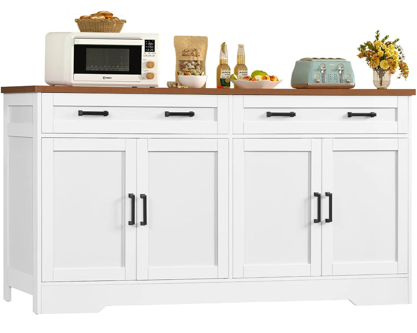 Buffet Cabinet With Storage Drawers And Adjustable Shelves