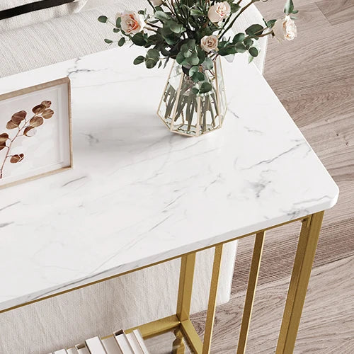 HobbyLane Console Table With Glass Shelf Entryway Metal Frame