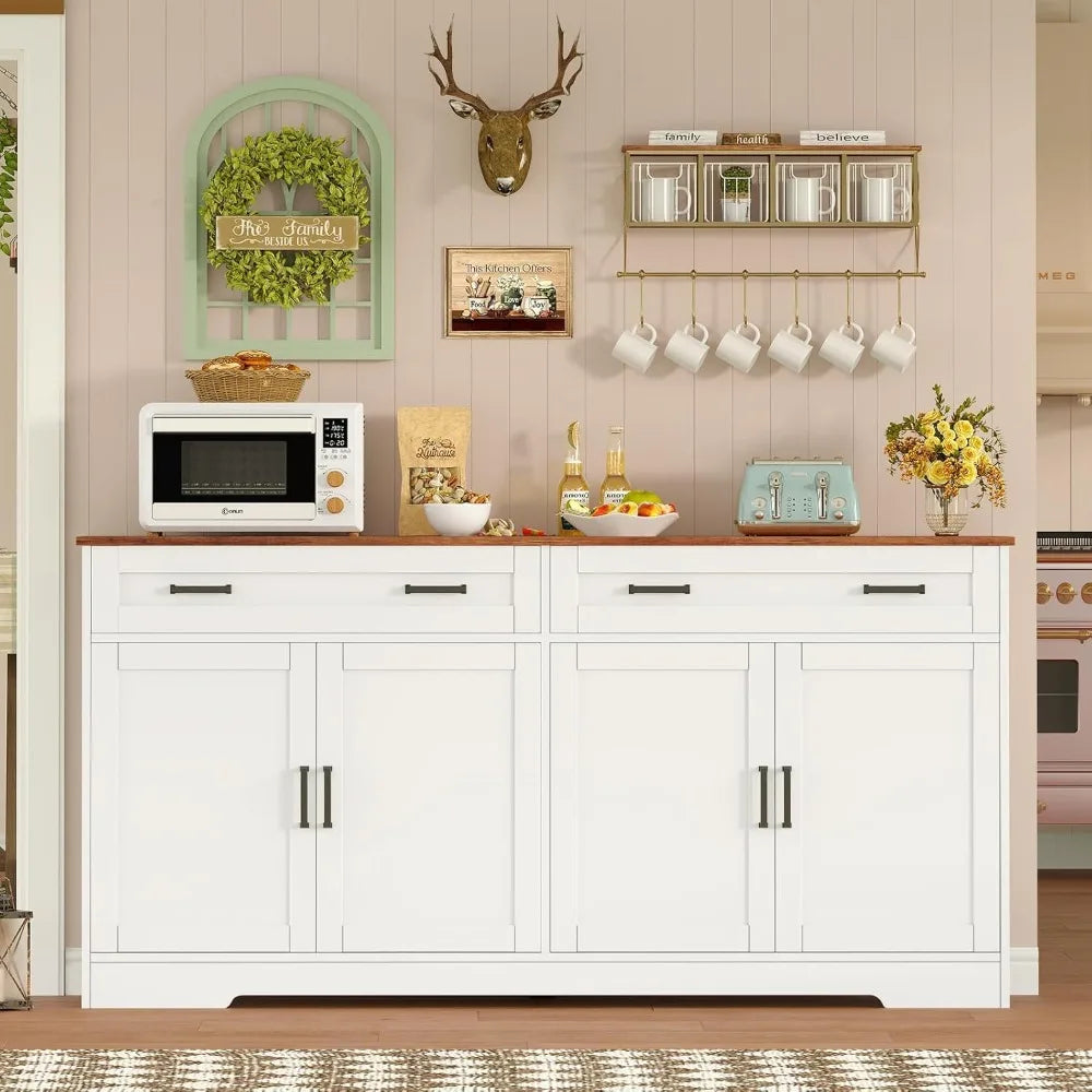 Buffet Cabinet With Storage Drawers And Adjustable Shelves