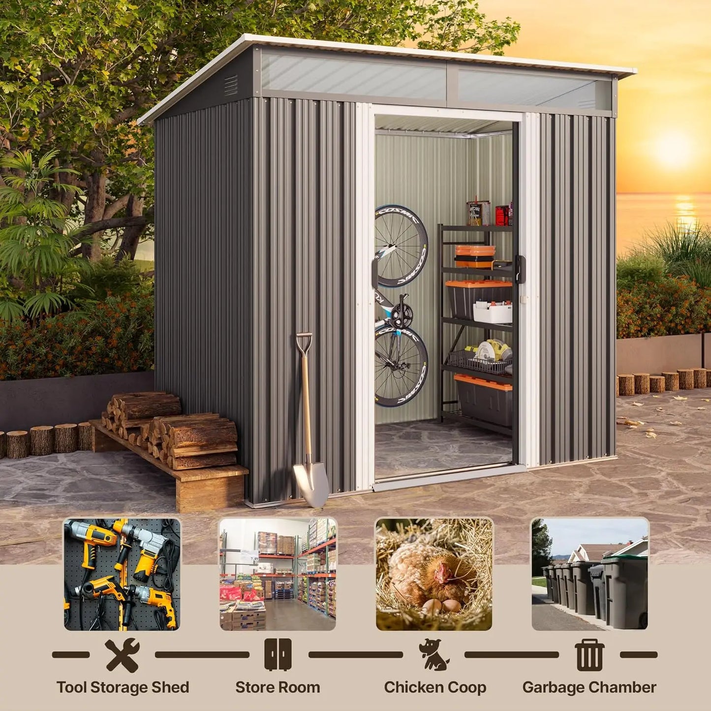 Metal Garden Storage Shed With Sliding Lockable Doors