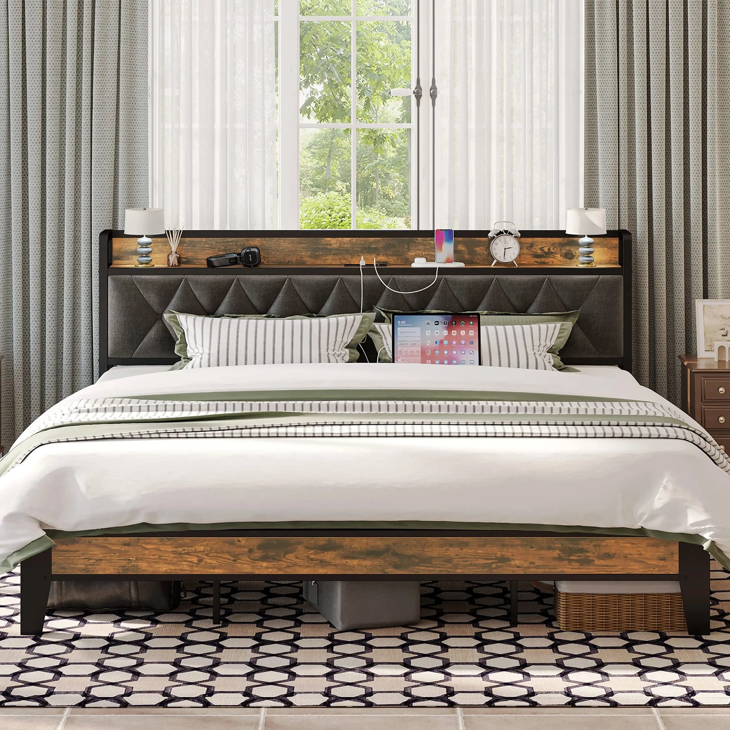 Anctor Bed Frames With Storage Headboard And Electrical Outlets