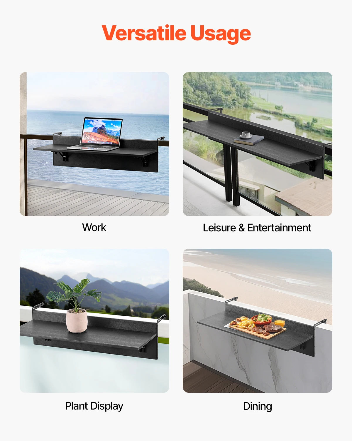 Balcony Railing Table Folding Stainless Steel Tabletop Outdoor Serving