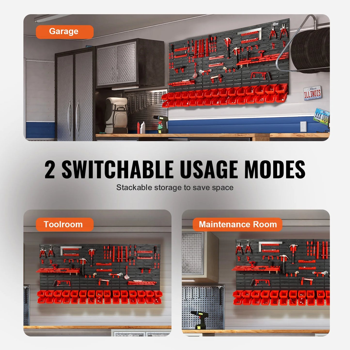 SucceBuy Wall Mounted Storage Bins Organizer With Panels And Hooks