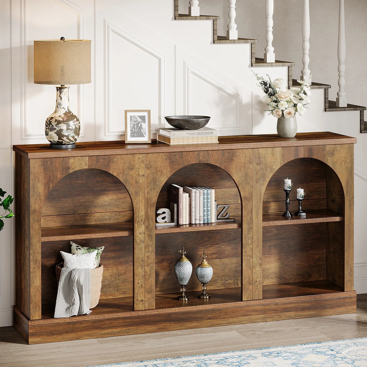Tribesigns Farmhouse Console Table Three Tier Storage