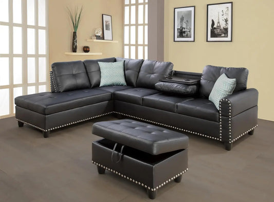 Sectional Sofa L-Shaped Set With Chaise Lounge And Ottoman Pillows