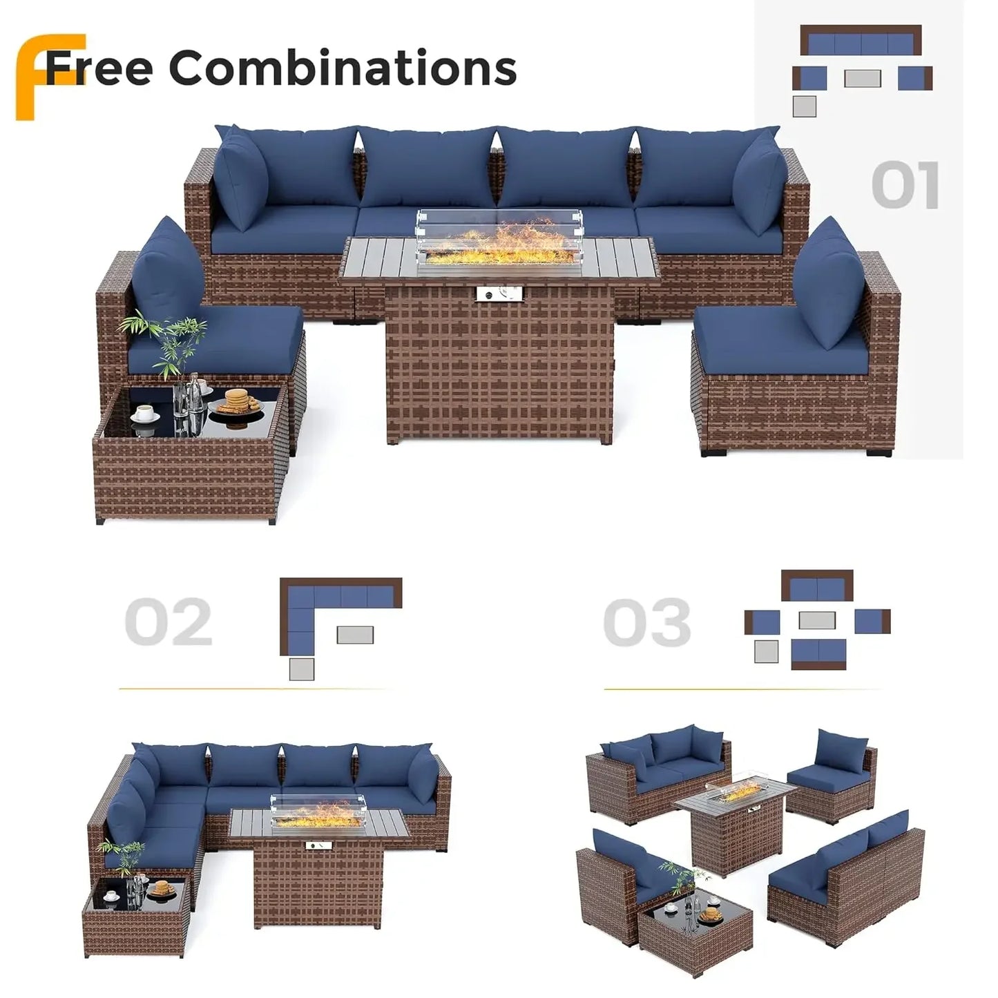 Outdoor 8-Piece Fire Pit Patio Set With All-Weather Wicker