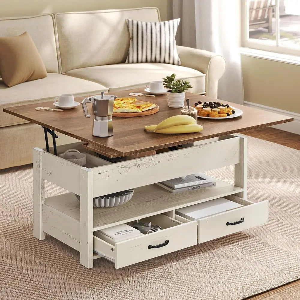 RBXC Lift Top Coffee Table With Storage And Drawers Gas Spring
