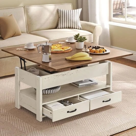 RBXC Lift Top Coffee Table With Storage And Drawers Gas Spring