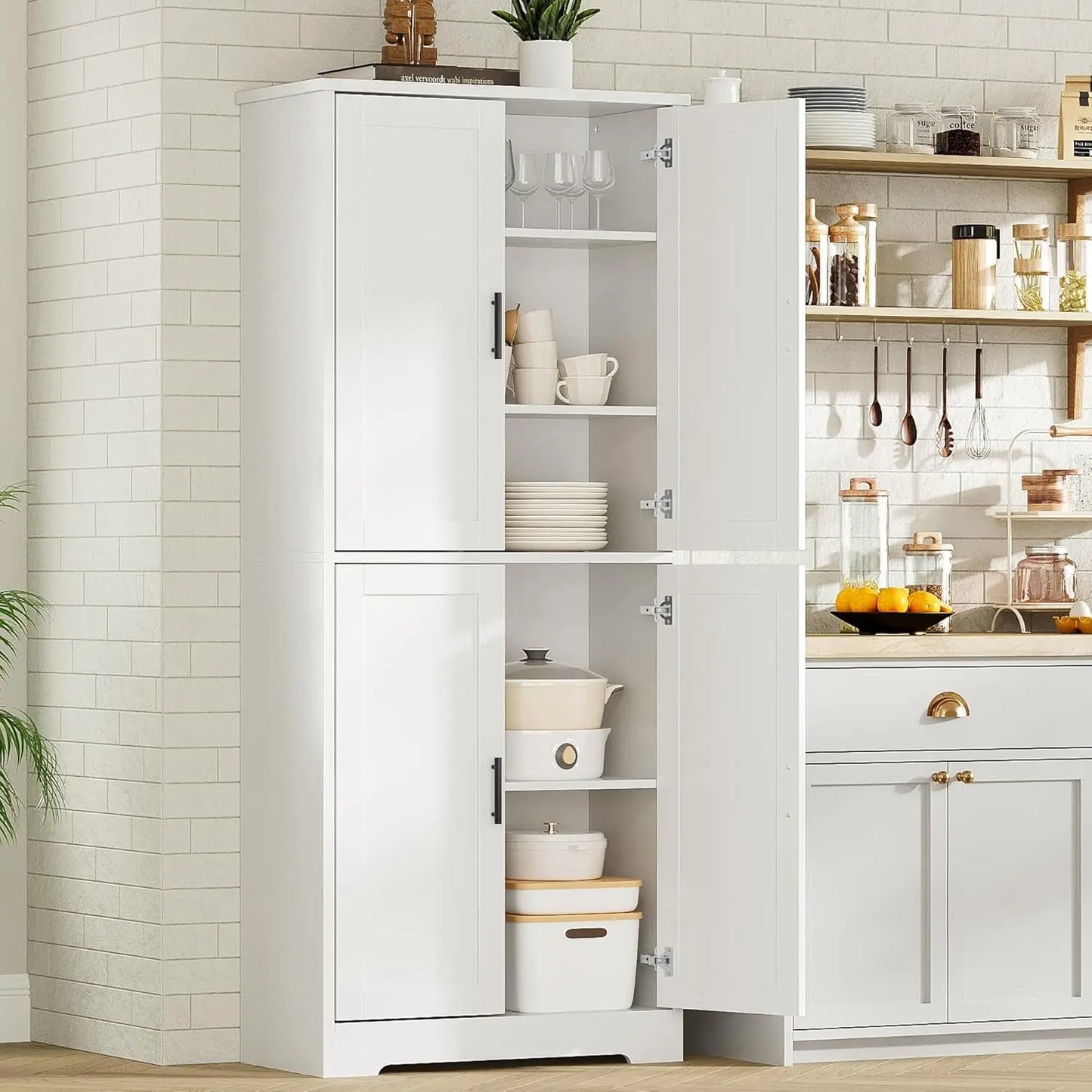 Studyset Tall Kitchen Pantry Cabinet With 4 Doors Adjustable Shelves