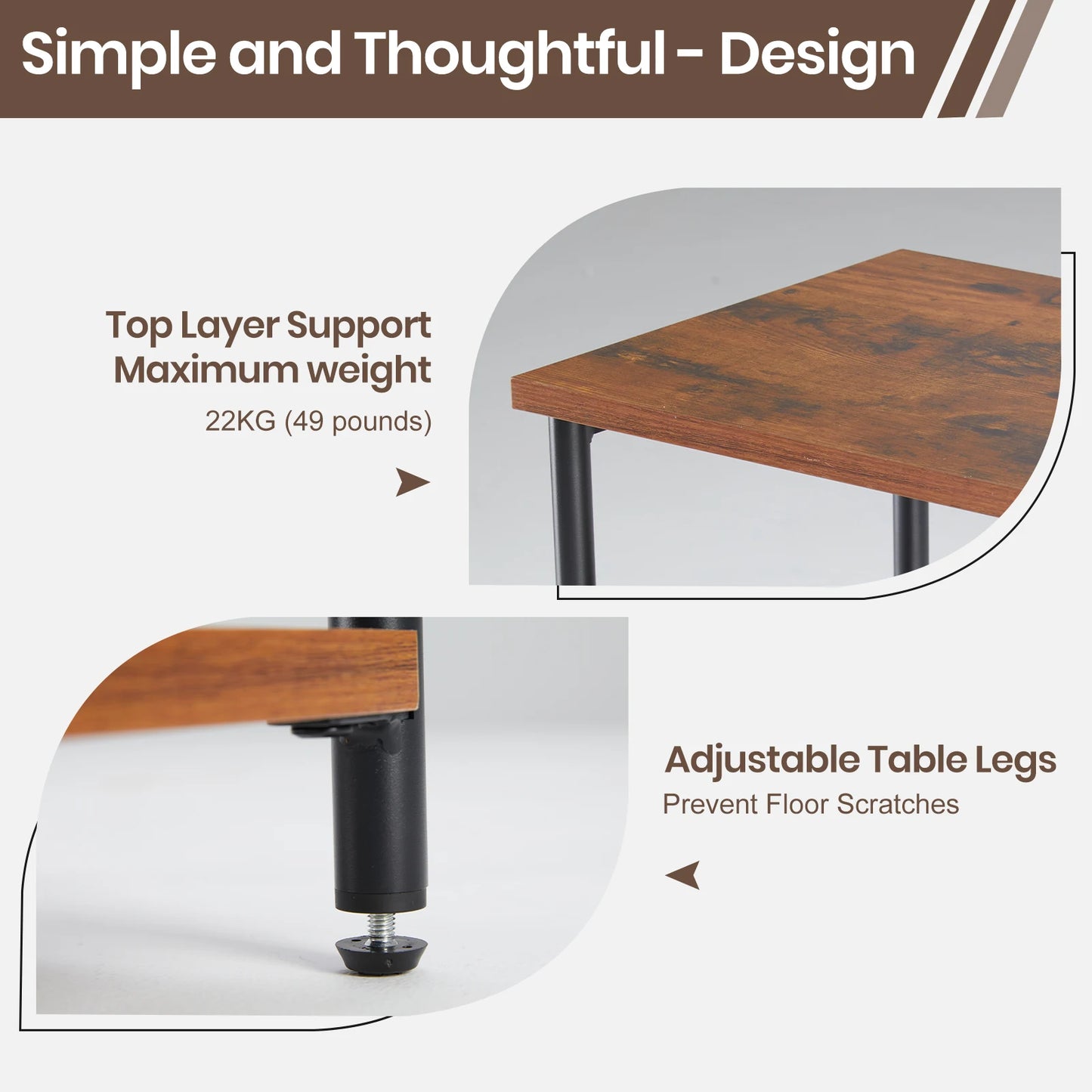 JHK 2-Tier 3-Tier End Tables With Adjustable Feet