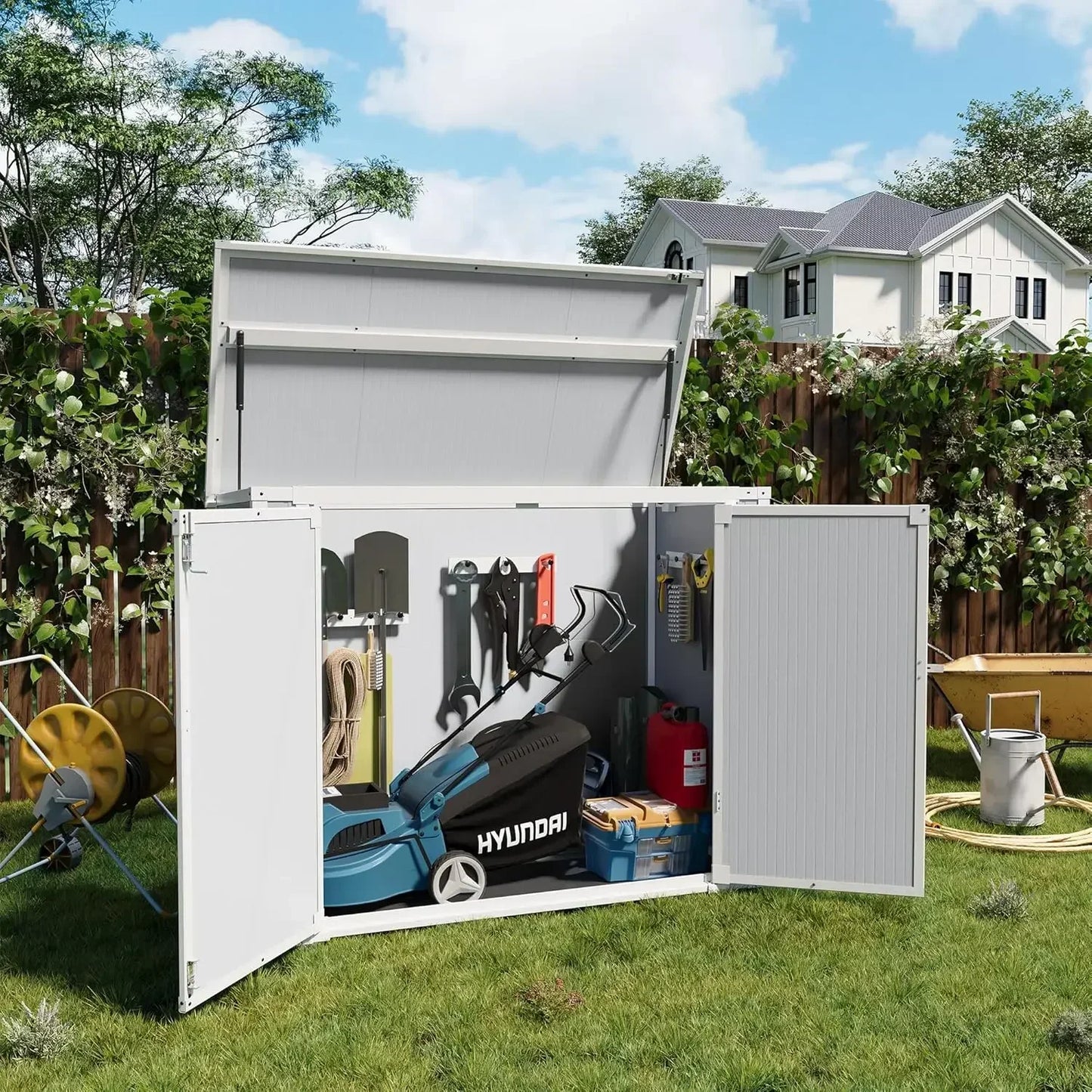 Weatherproof Resin Horizontal Storage Shed With Thickened Floor And Gas Spring