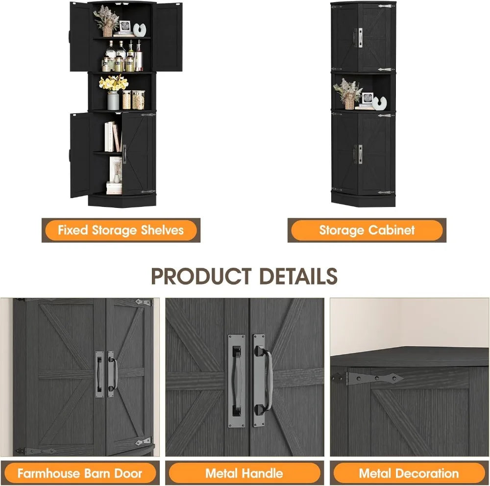 Farmhouse Corner Cabinet With Barn Door Four Doors Five Shelves
